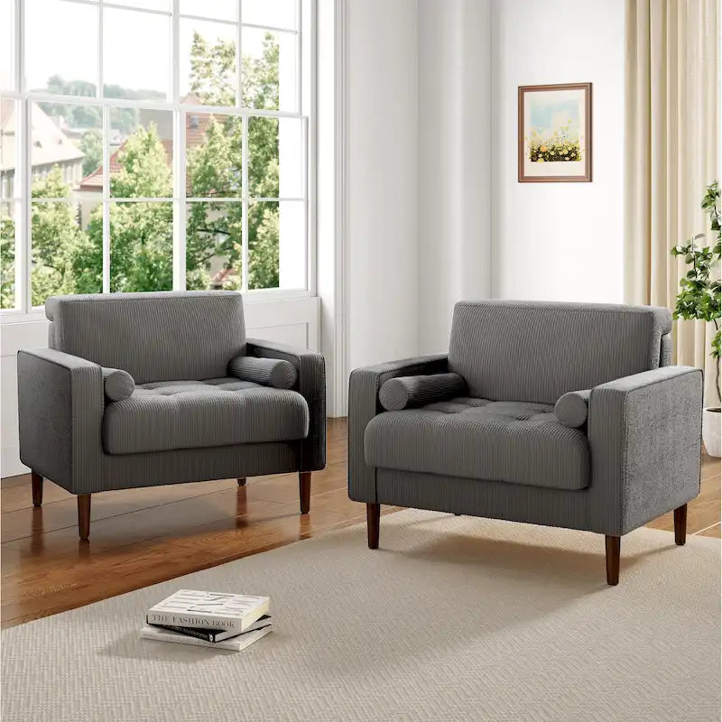 2 Set Modern Wide Armchair Corduroy Accent Chairs