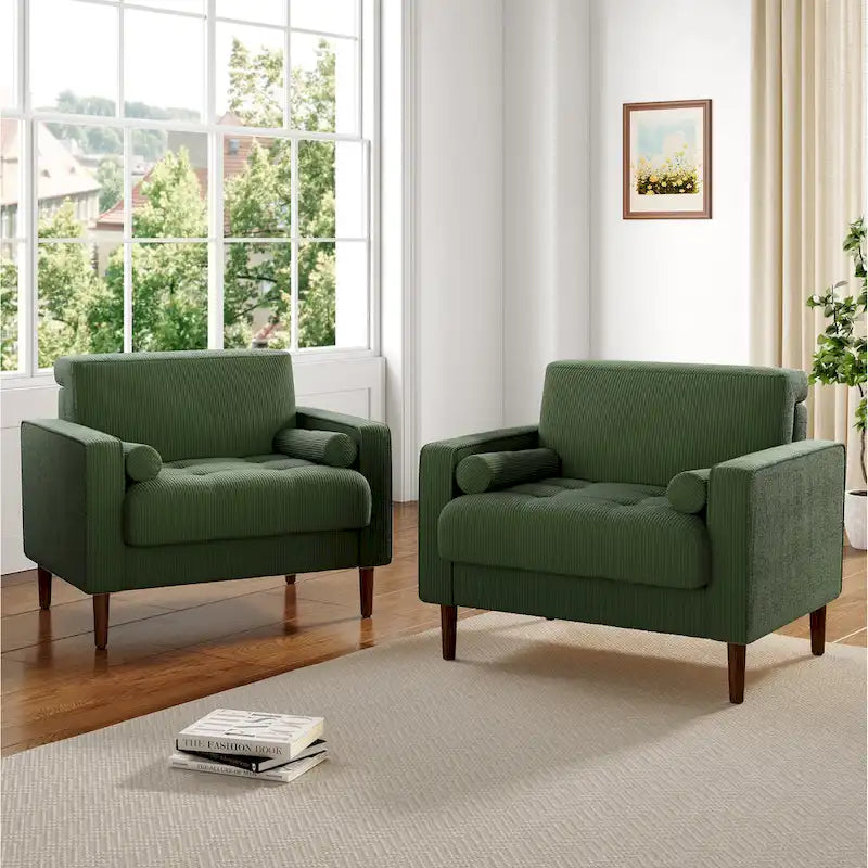 2 Set Modern Wide Armchair Corduroy Accent Chairs