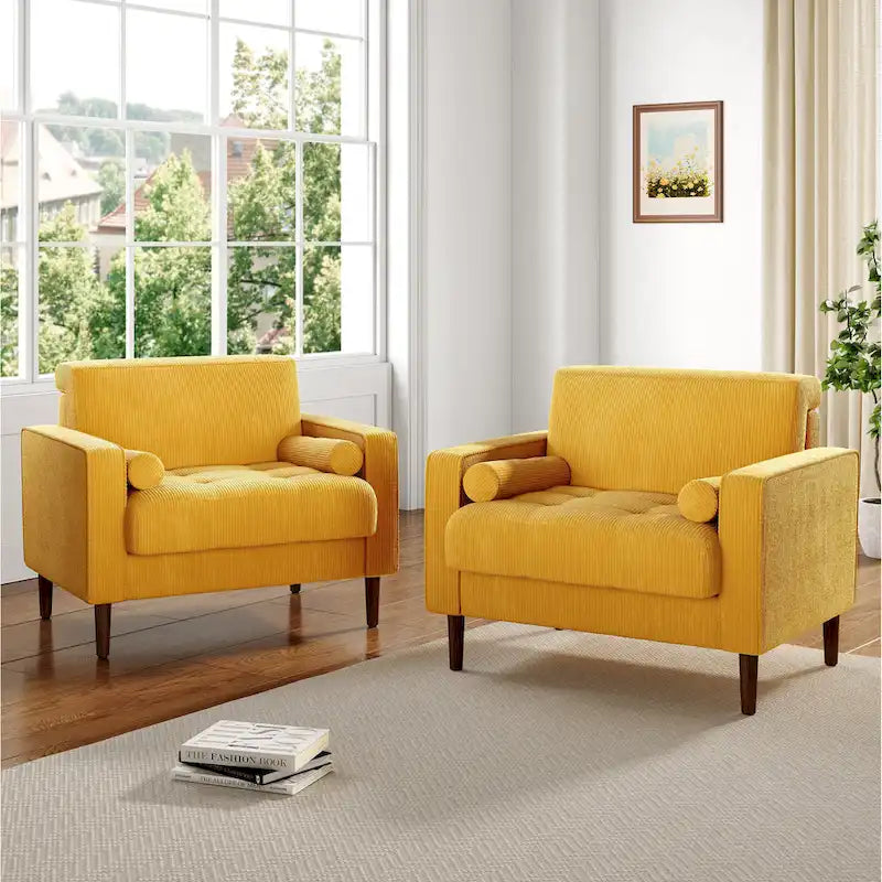 2 Set Modern Wide Armchair Corduroy Accent Chairs