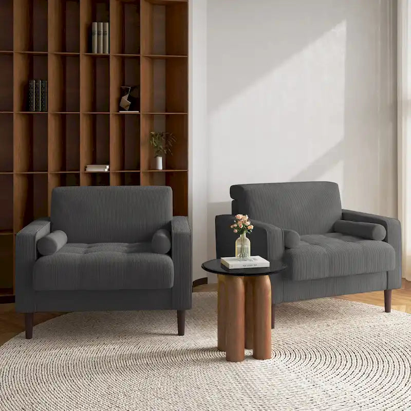 2 Set Modern Wide Armchair Corduroy Accent Chairs