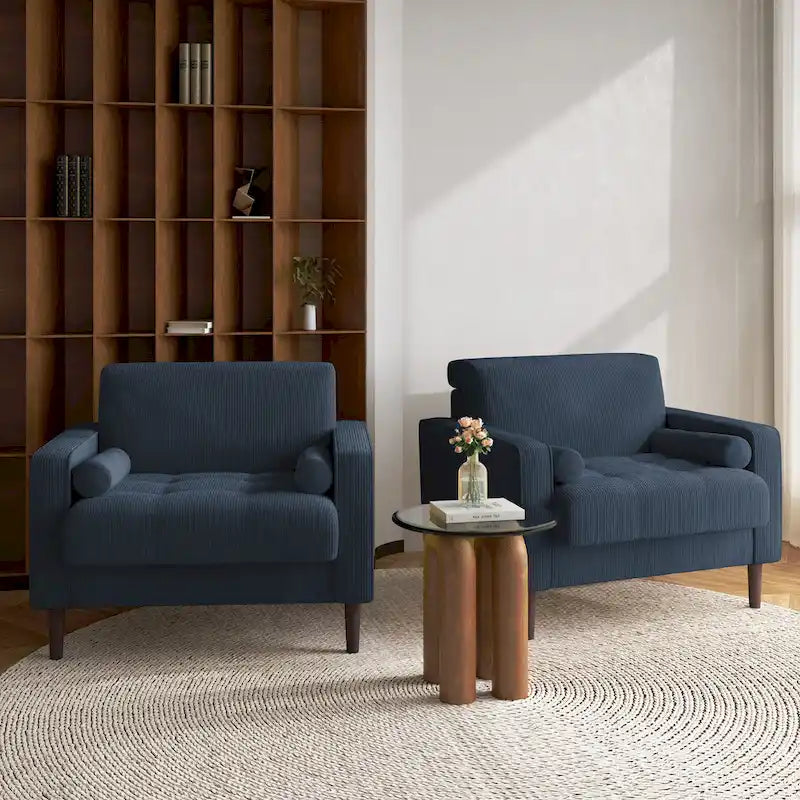 2 Set Modern Wide Armchair Corduroy Accent Chairs