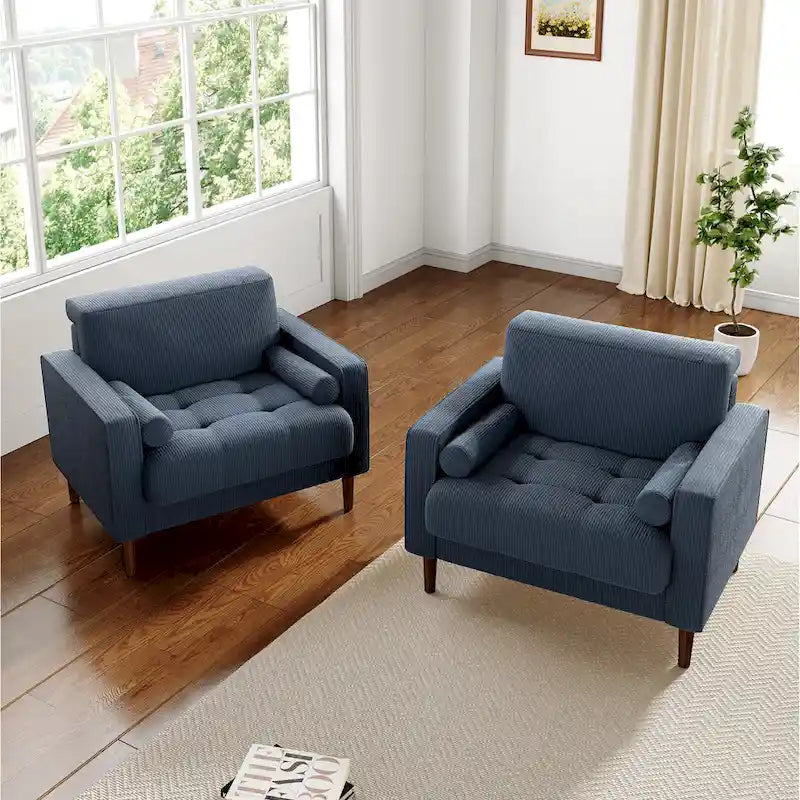 2 Set Modern Wide Armchair Corduroy Accent Chairs