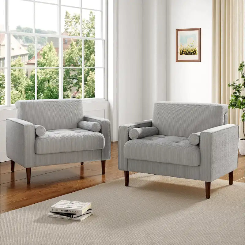 2 Set Modern Wide Armchair Corduroy Accent Chairs