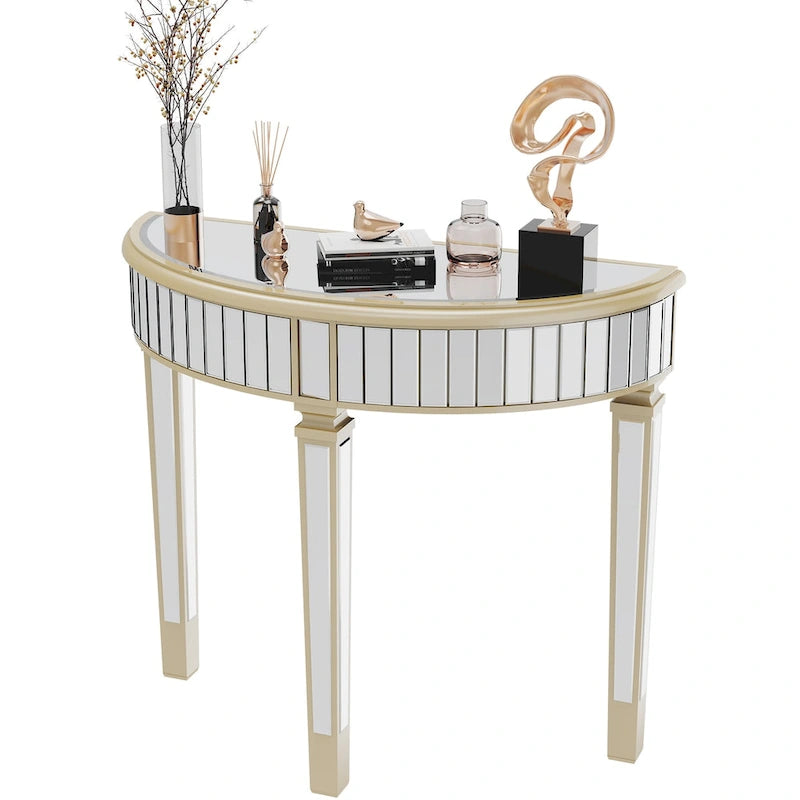 Silver Mirrored Half Moon Console Table Sofa Table - 35.4x31.6 inch