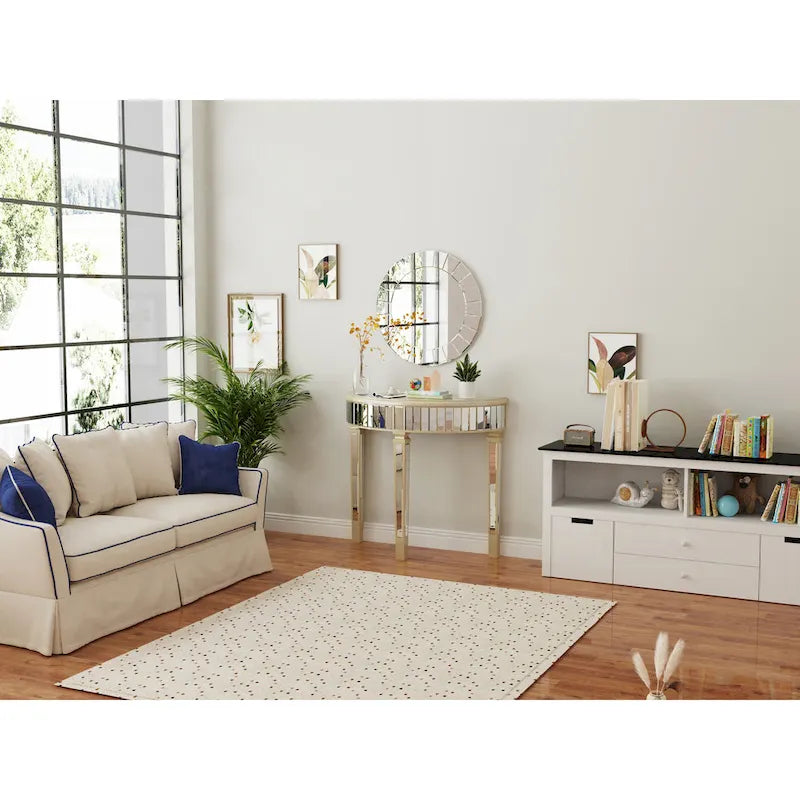 Silver Mirrored Half Moon Console Table Sofa Table - 35.4x31.6 inch