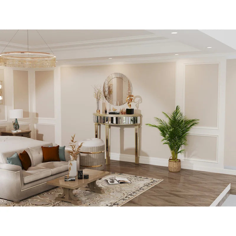 Silver Mirrored Half Moon Console Table Sofa Table - 35.4x31.6 inch