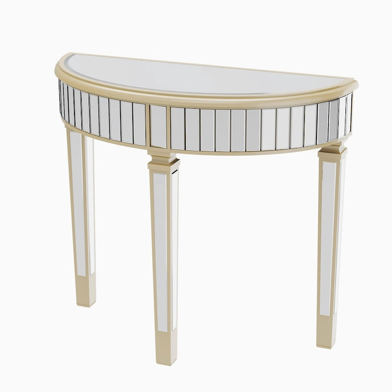 Silver Mirrored Half Moon Console Table Sofa Table - 35.4x31.6 inch