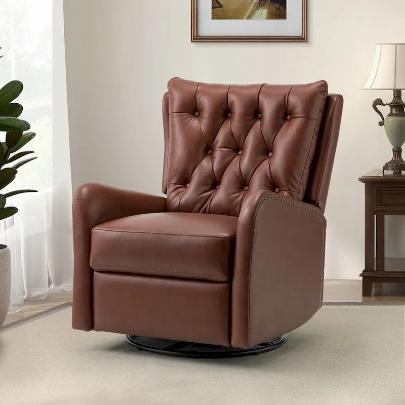 Jordano Mid-century Genuine Leather Recliner with Metal Base by HULALA HOME