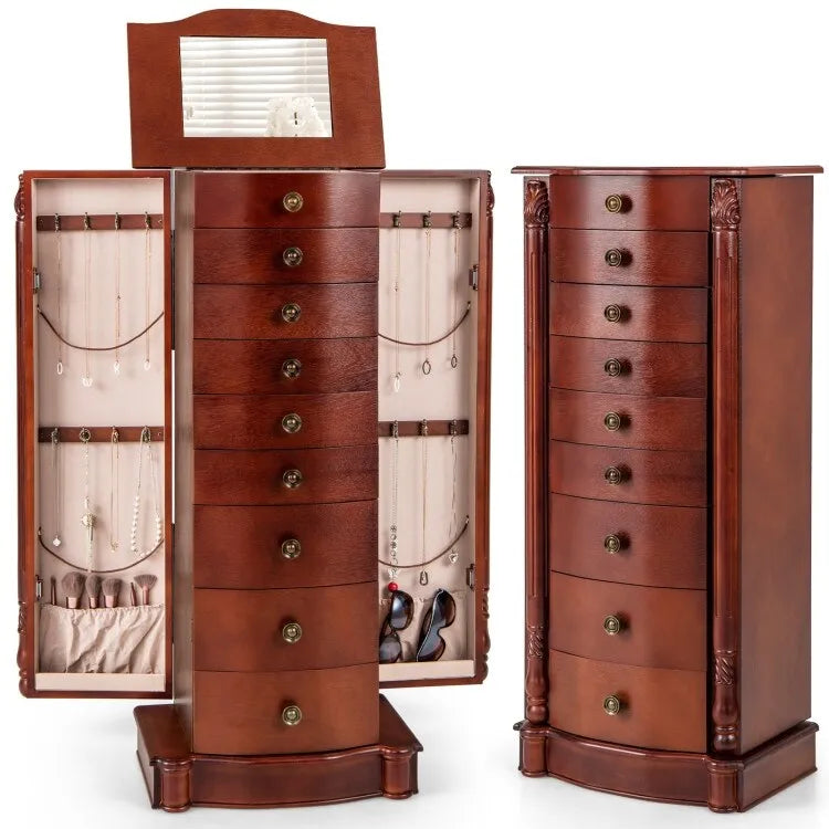 Large Wooden Jewelry Storage Box Organizer - 17 x 12 x 39.5 (L x W x H)
