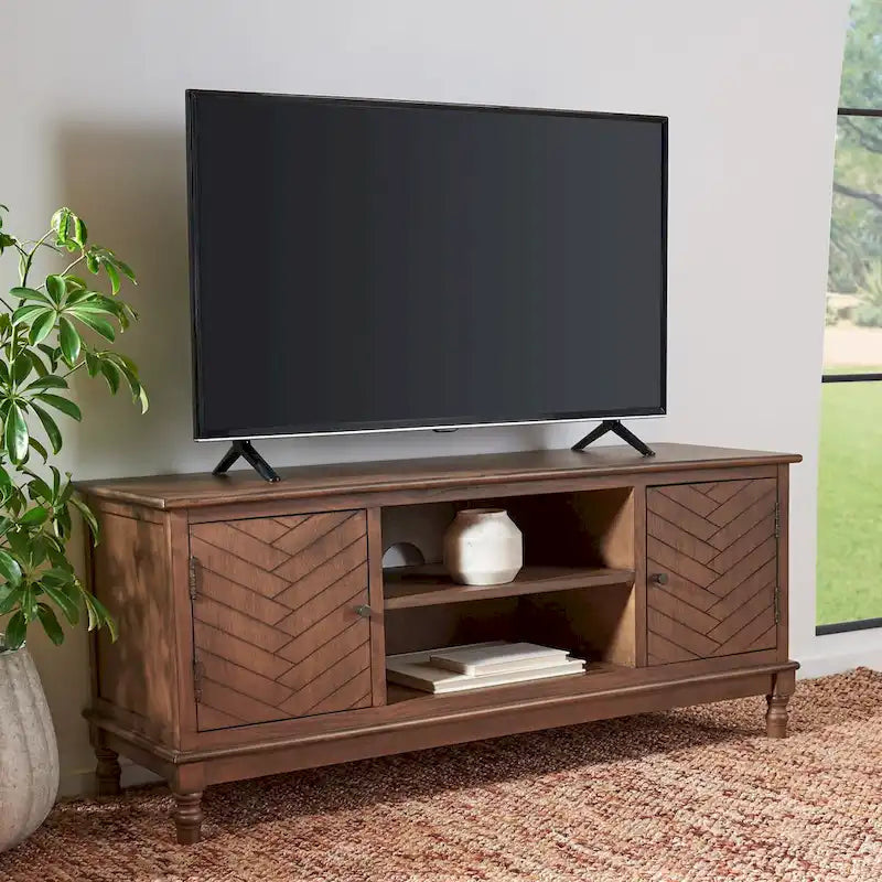 2-Door TV Media Stand with Herringbone Pattern - 47W x 16D x 20H