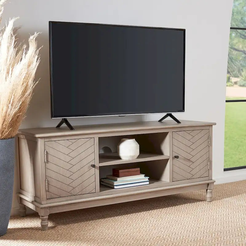2-Door TV Media Stand with Herringbone Pattern - 47W x 16D x 20H