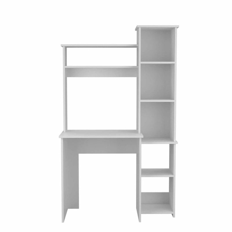 Writing Desk with 6-Shelf Bookcase, Laptop Table, Built-in Cabinet