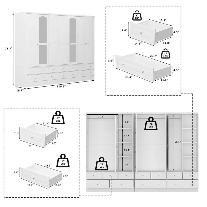 78.7H Combo Twin Wardrobe Set Elegance Meets Utility Armoires Closet