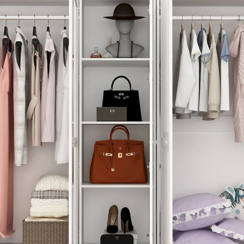 78.7H Combo Twin Wardrobe Set Elegance Meets Utility Armoires Closet