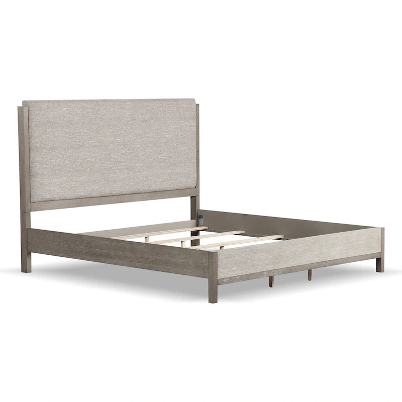 Furniture of America Cruz Contemporary Gray Solid Wood Panel 5-Piece Bed, 2 Nightstand, Dresser and Mirror Bedroom Set