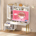 Makeup Vanity with Pegboard and Hutch, Bedroom Vanity Table with Charge Station and LED Light - N/A