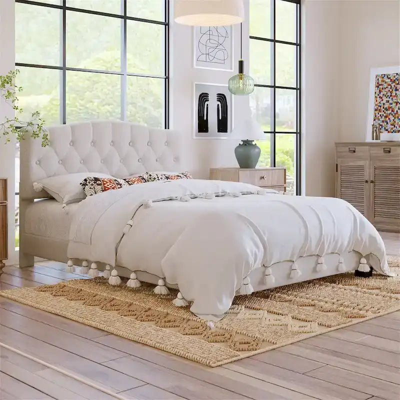 Upholstered Platform Bed with Curved Headboard by Harper&Bright Designs