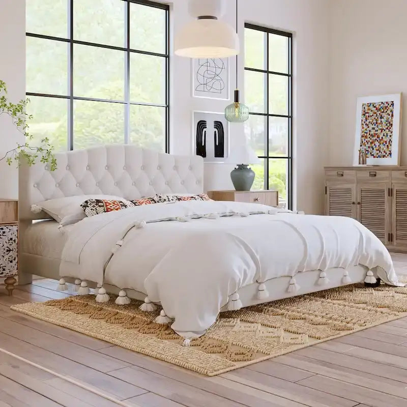 Upholstered Platform Bed with Curved Headboard by Harper&Bright Designs