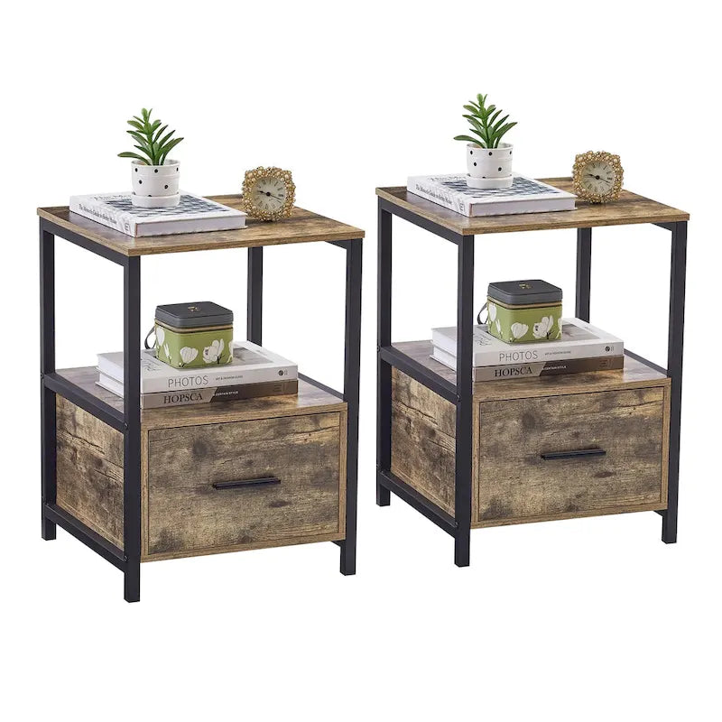 Javlergo (Set of 2) 1-Drawer Nightstand, Modern Square End Side Table for Bedroom, Living Room