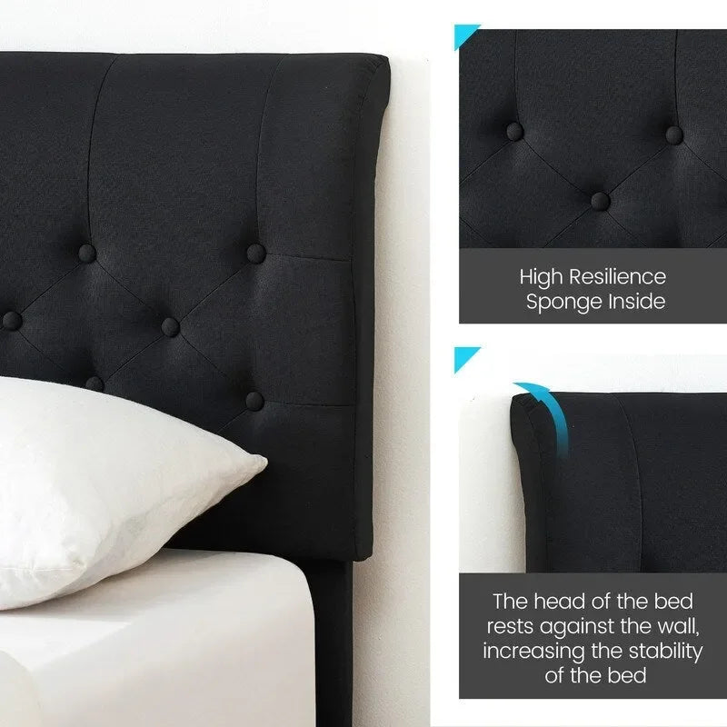 Twin Size Bed Frame with Curved Upholstered Headboard