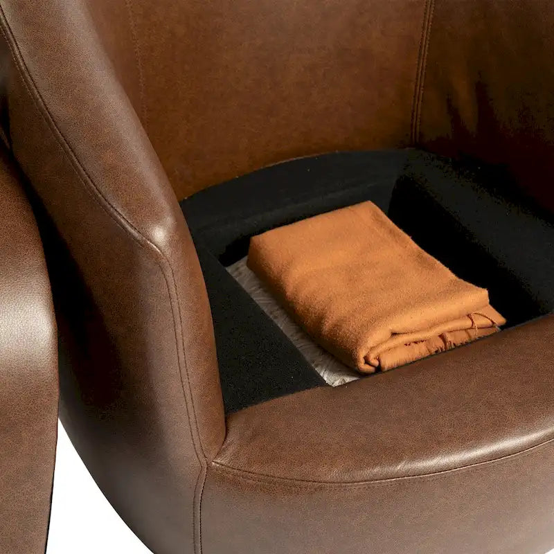 Upholstered Swivel Barrel Armchair with Storage Modern Living Room Side Chair for Bedroom, Office, Reading Spaces- PU