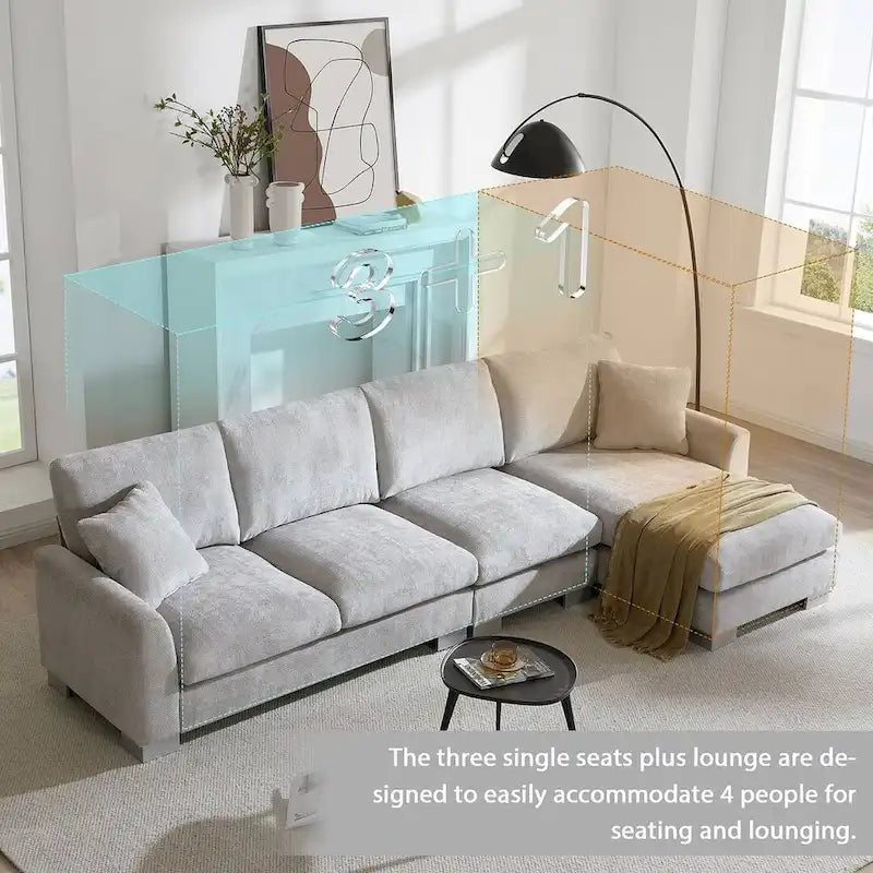 Oversized Sectional Couch with Chaise Lounge, L-shaped Chenille Sectional Sofa for Living Room,Apartment,Office