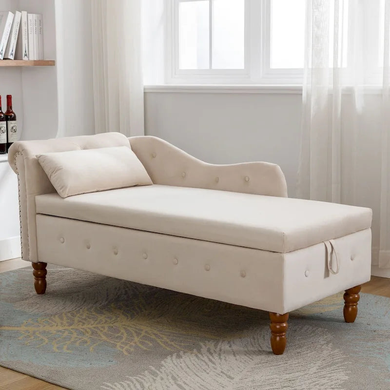 Chaise Lounge Indoor,Lounge Chair for Bedroom with Storage & Pillow,Modern Upholstered Rolled Arm Chase Lounge for Sleeping