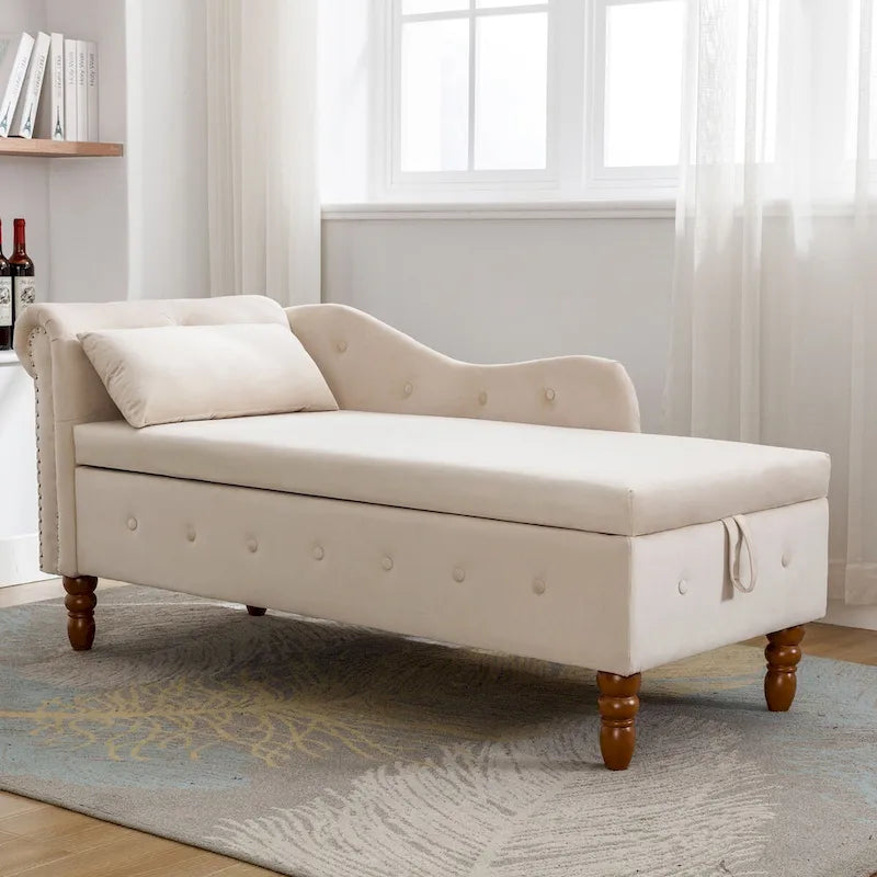 Chaise Lounge Indoor,Lounge Chair for Bedroom with Storage & Pillow,Modern Upholstered Rolled Arm Chase Lounge for Sleeping
