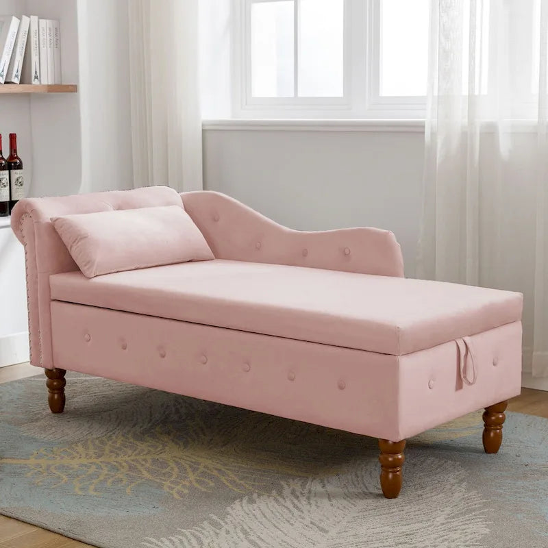 Chaise Lounge Indoor,Lounge Chair for Bedroom with Storage & Pillow,Modern Upholstered Rolled Arm Chase Lounge for Sleeping