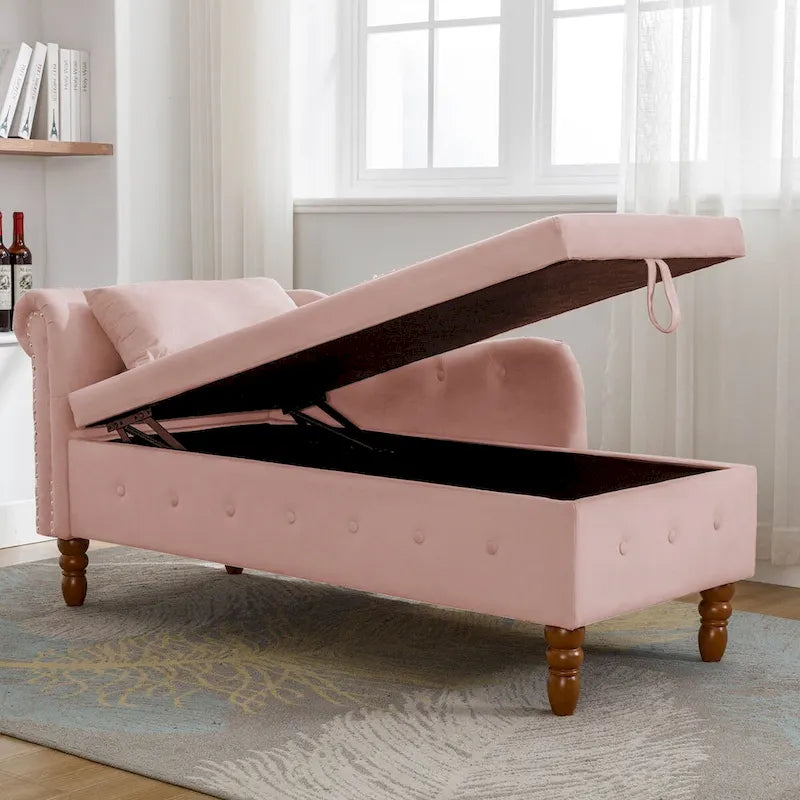 Chaise Lounge Indoor,Lounge Chair for Bedroom with Storage & Pillow,Modern Upholstered Rolled Arm Chase Lounge for Sleeping