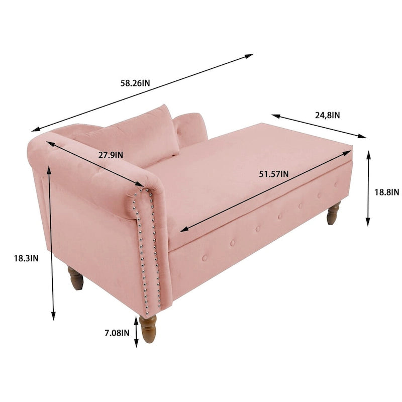 Chaise Lounge Indoor,Lounge Chair for Bedroom with Storage & Pillow,Modern Upholstered Rolled Arm Chase Lounge for Sleeping