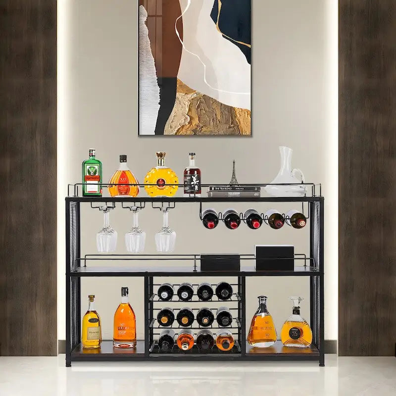 Wine Coffee Bar Liquor Cabinet Freestanding, with Glass Holder