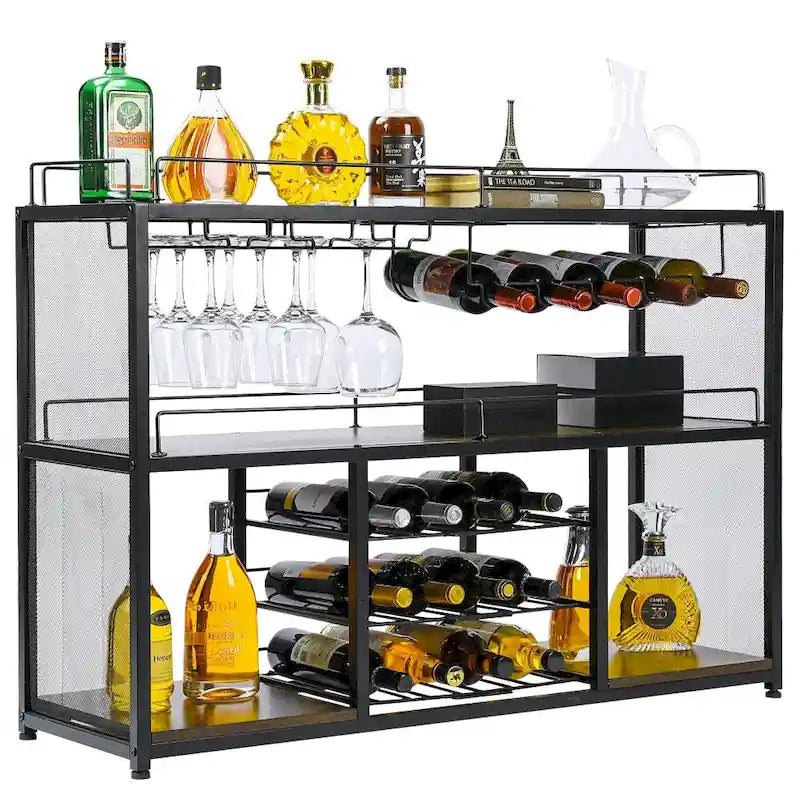 Wine Coffee Bar Liquor Cabinet Freestanding, with Glass Holder