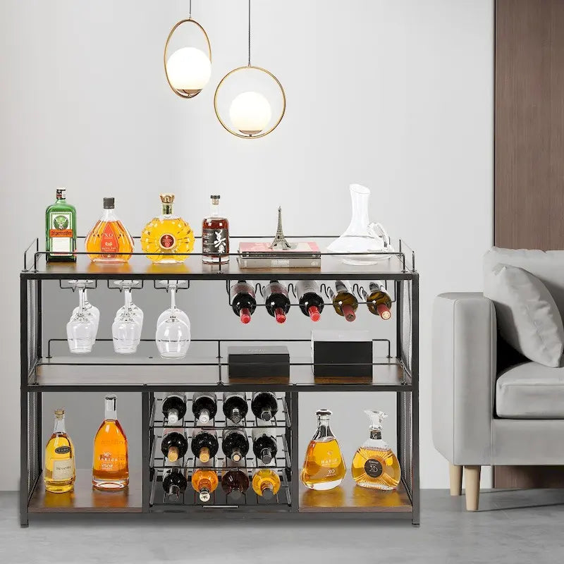 Wine Coffee Bar Liquor Cabinet Freestanding, with Glass Holder