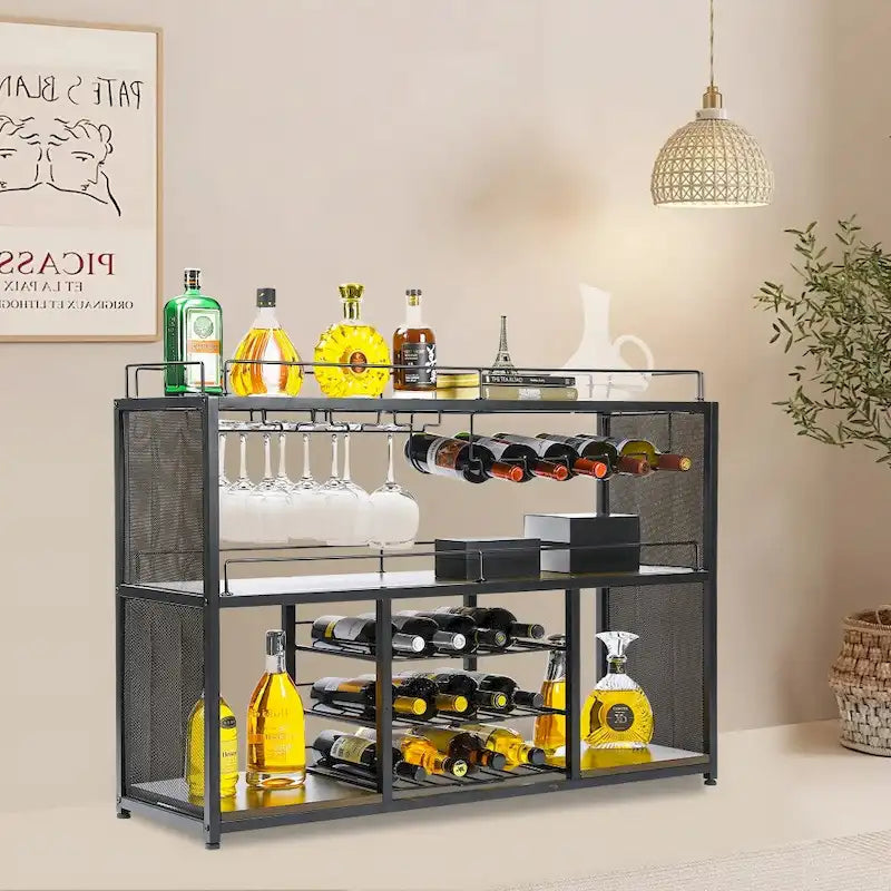 Wine Coffee Bar Liquor Cabinet Freestanding, with Glass Holder