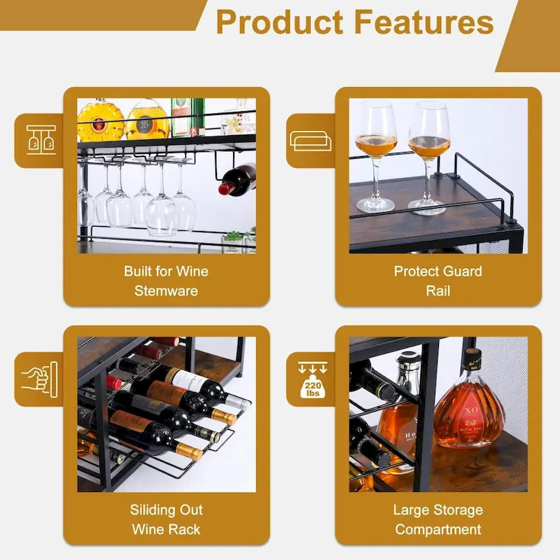 Wine Coffee Bar Liquor Cabinet Freestanding, with Glass Holder