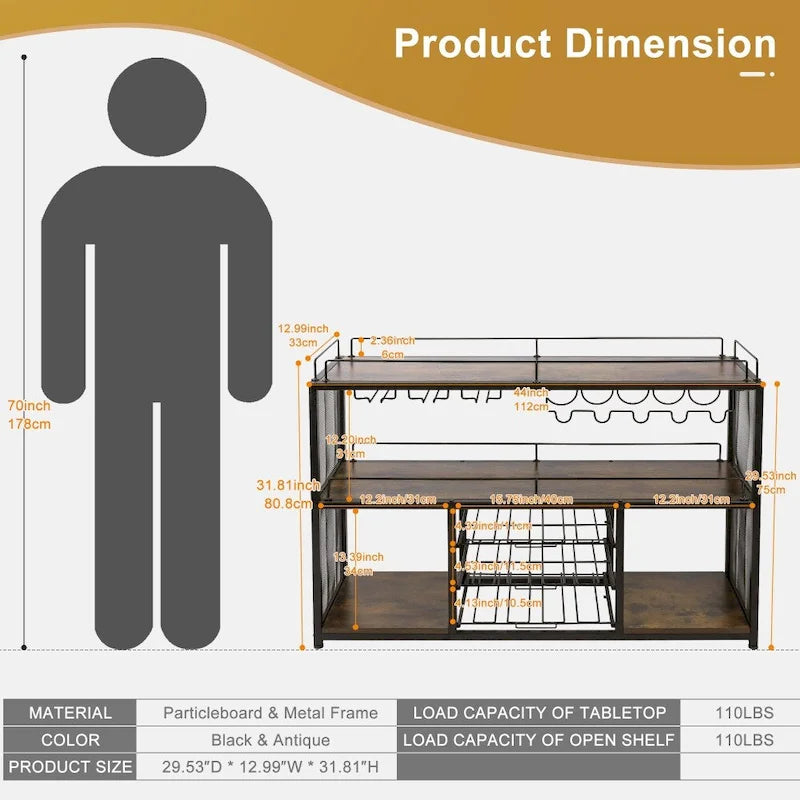 Wine Coffee Bar Liquor Cabinet Freestanding, with Glass Holder