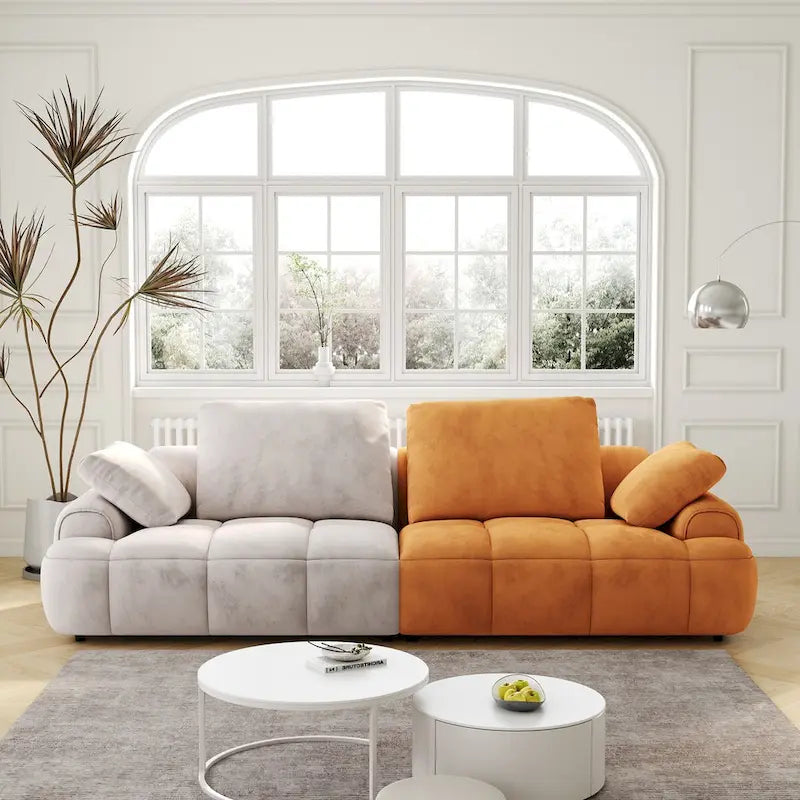 Ouyessir Modern Upholstered Velvet Oversized Sofa Couch with Beige&Yellow Suede Fabric
