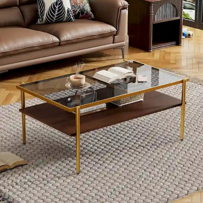 Rectangle Coffee Table with Tempered Glass top,Modern Table for Living Room