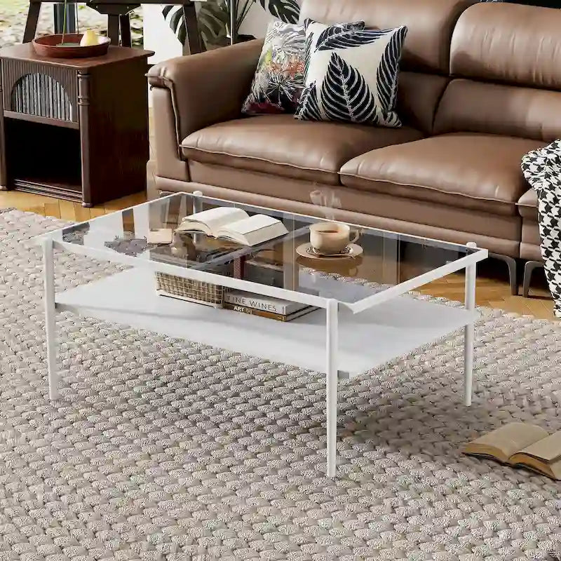 Rectangle Coffee Table with Tempered Glass top,Modern Table for Living Room