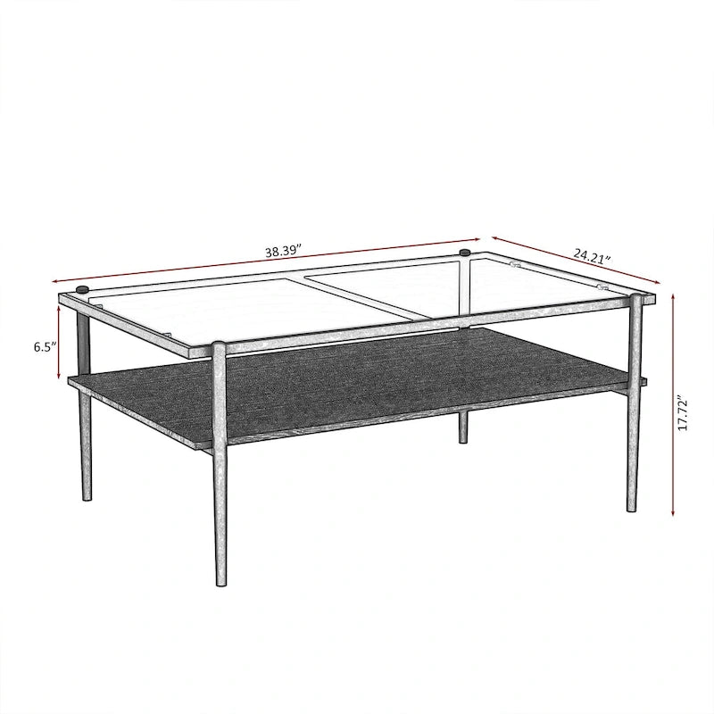 Rectangle Coffee Table with Tempered Glass top,Modern Table for Living Room