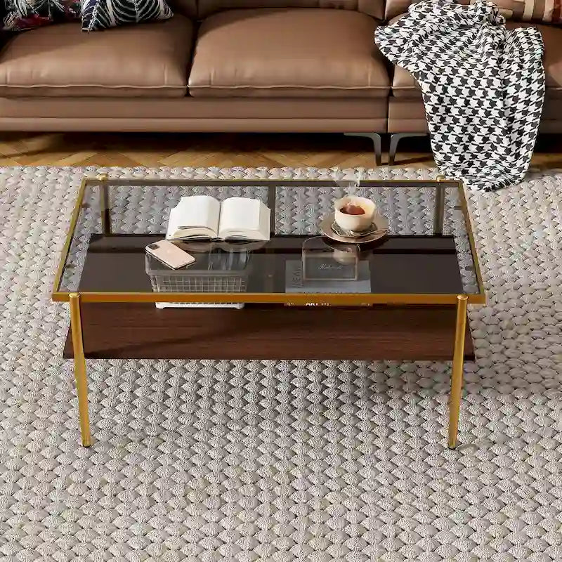 Rectangle Coffee Table with Tempered Glass top,Modern Table for Living Room