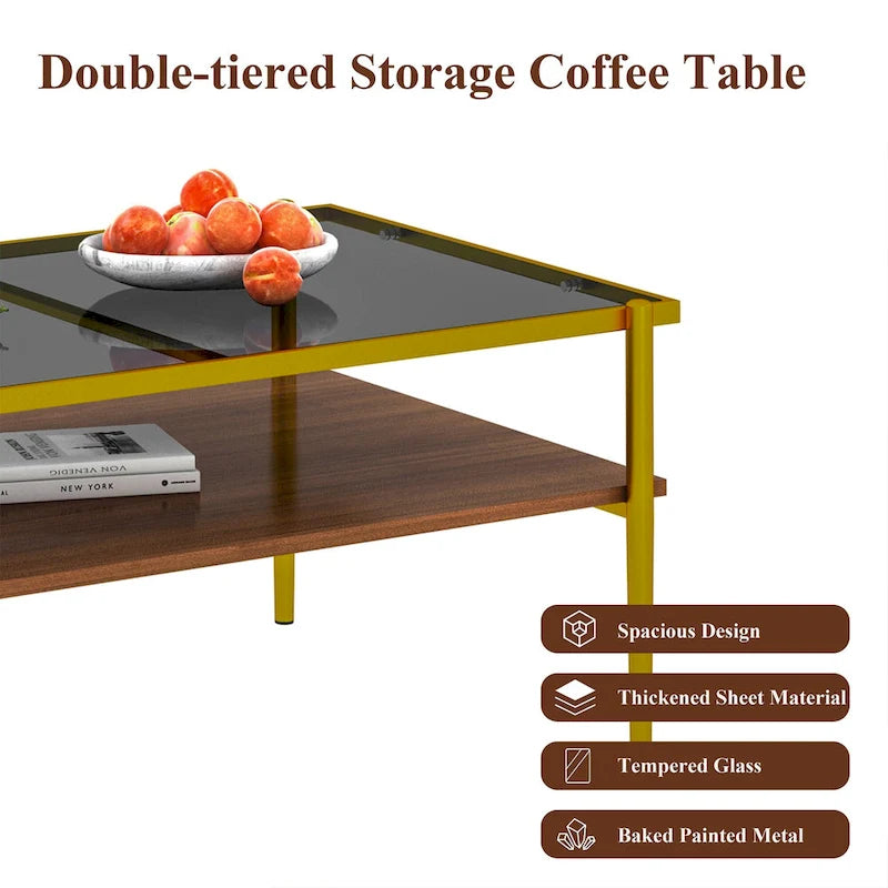 Rectangle Coffee Table with Tempered Glass top,Modern Table for Living Room