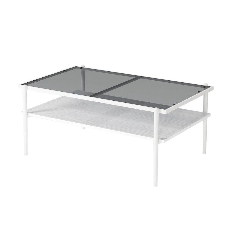 Rectangle Coffee Table with Tempered Glass top,Modern Table for Living Room