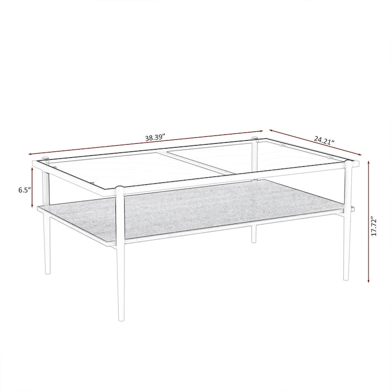 Rectangle Coffee Table with Tempered Glass top,Modern Table for Living Room