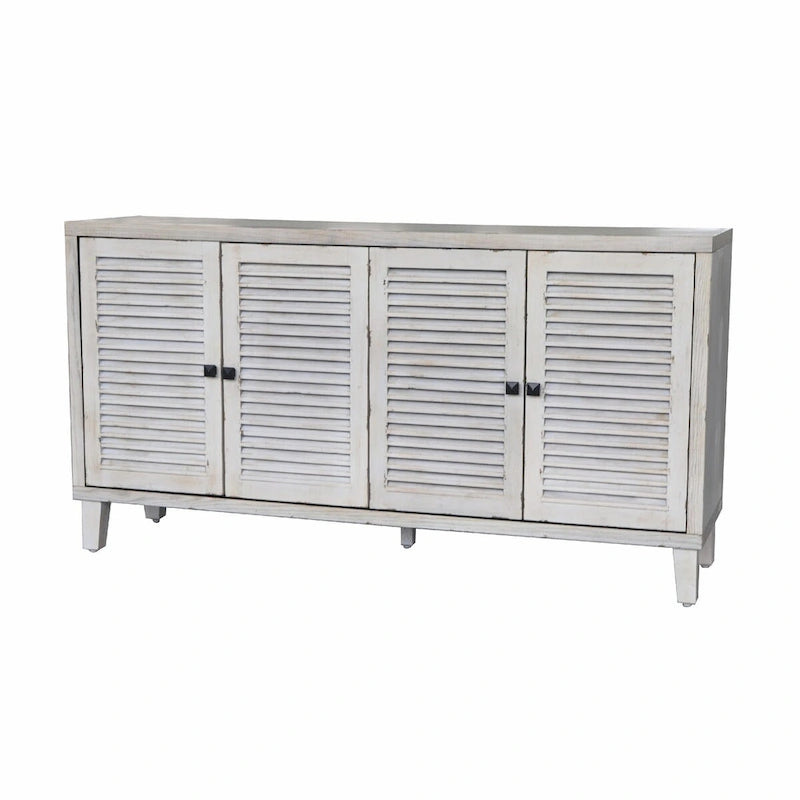 Sideboard Buffet Cabinet with 4 Shutter Doors - White Wash