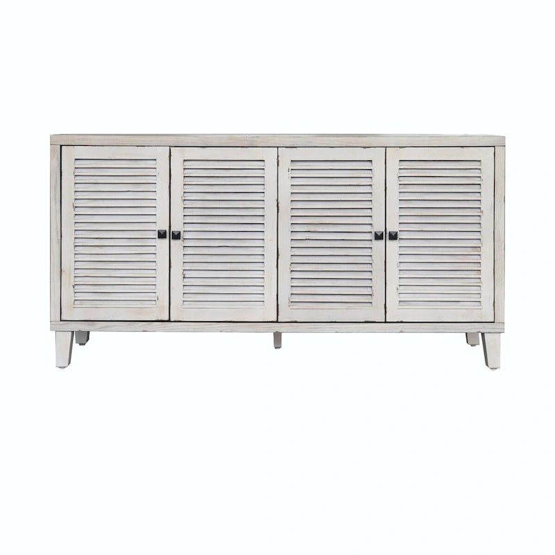 Sideboard Buffet Cabinet with 4 Shutter Doors - White Wash