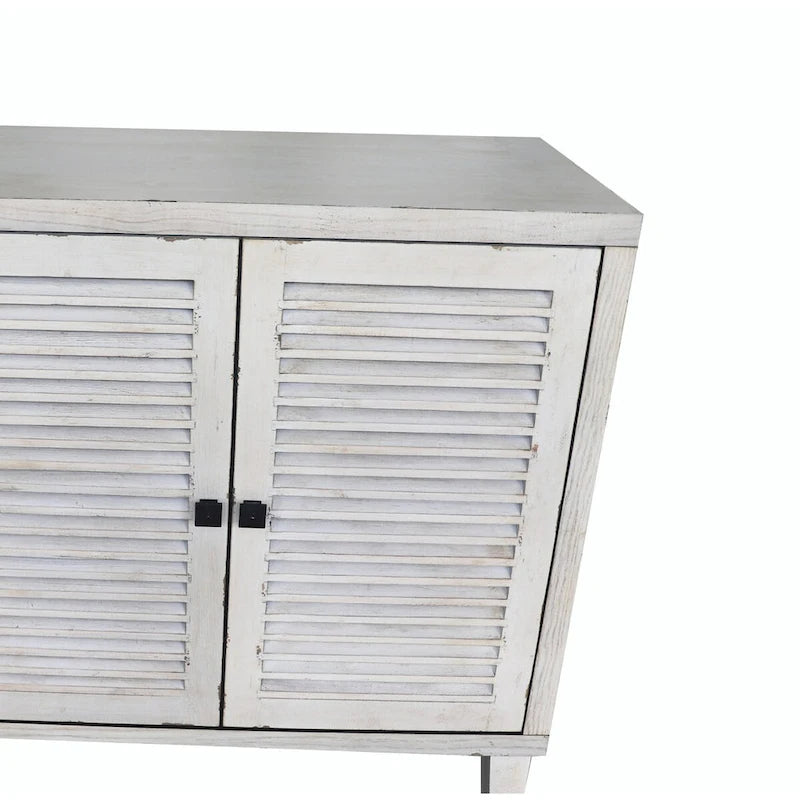 Sideboard Buffet Cabinet with 4 Shutter Doors - White Wash