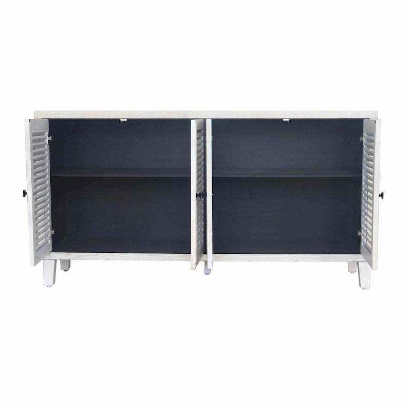 Sideboard Buffet Cabinet with 4 Shutter Doors - White Wash
