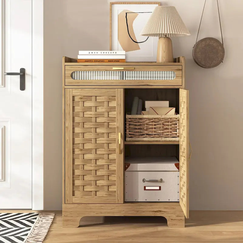 Farmhouse Coffee Bar Cabinet with Drawer and Adjustable Shelf - Brown